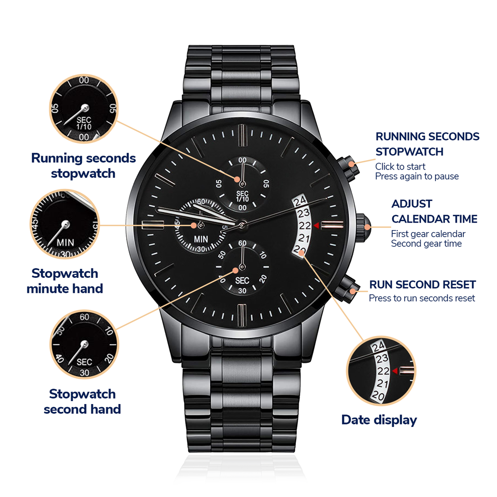 Personalized Luxury Black Chronograph Watch - The perfect Men's Gift