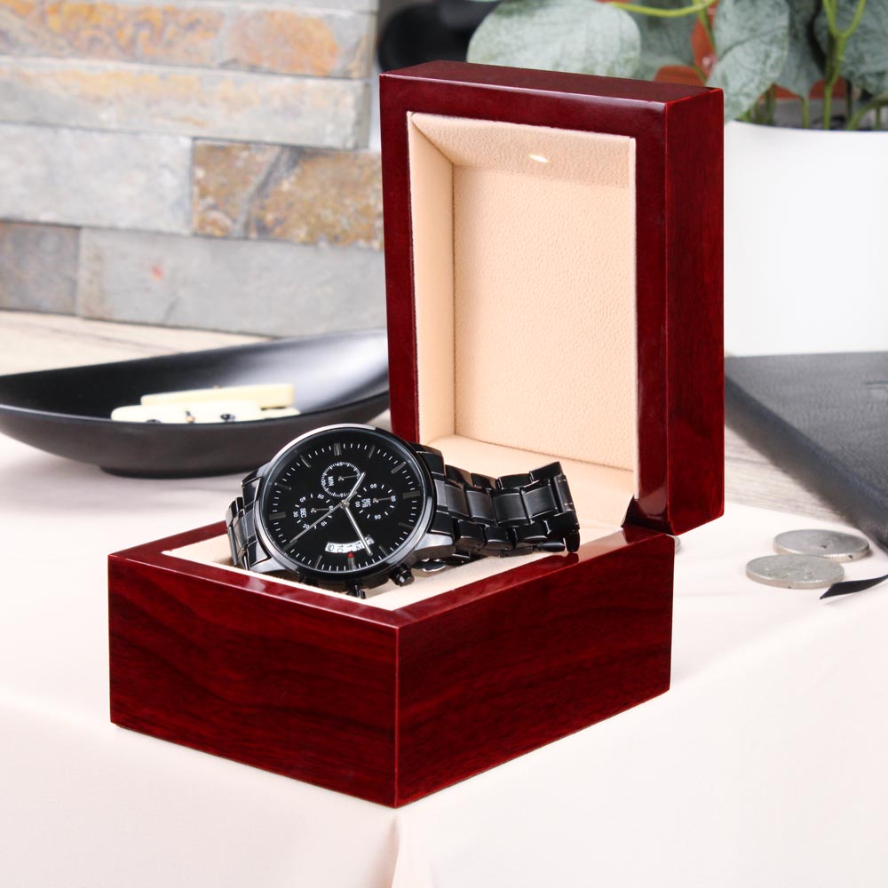 Personalized Luxury Black Chronograph Watch - The perfect Men's Gift